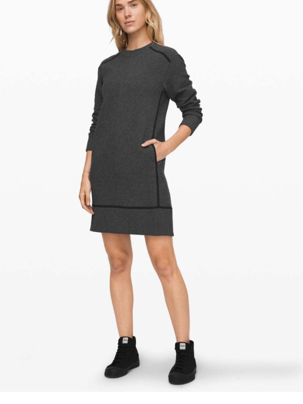 Lululemon On Repeat Sweater Dress Size 10 Heathered Dark Grey/Black